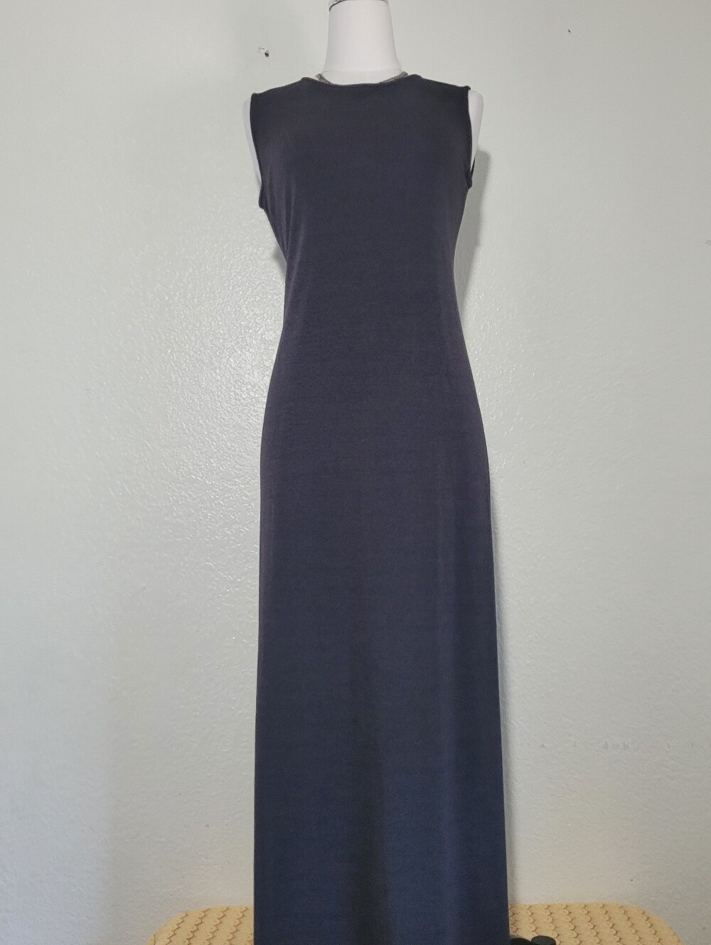 Vintage Minimalist FINITY Sleeveless Charcoal Gray Long Maxi Dress Side Slits #8